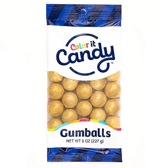 Color It Candy Shimmer Gold 1 inch Gumballs 8 Ounce Peg Bag - Perfect For Table Centerpieces, Weddings, Birthdays, Candy Buffets, Party Favors.
