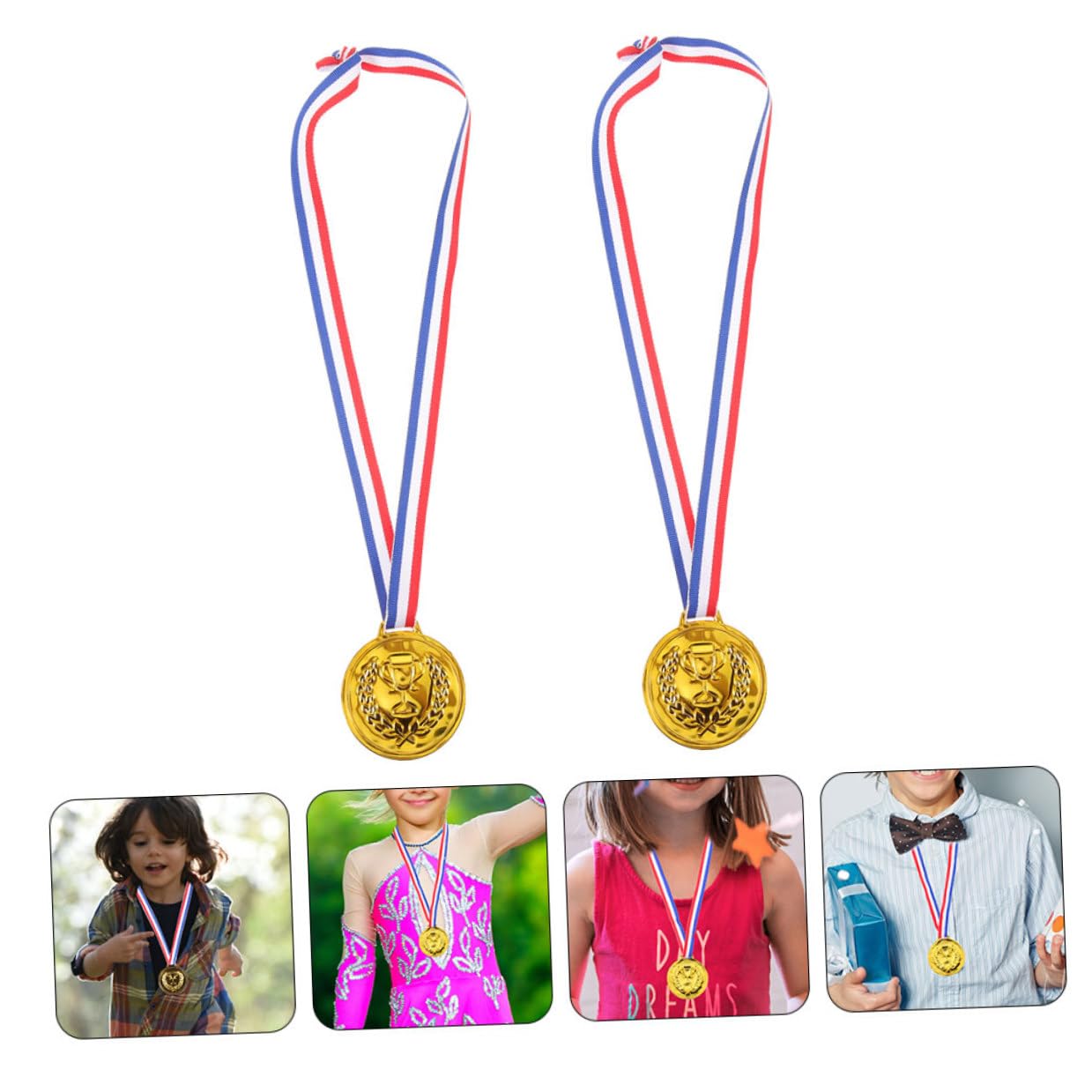 ABOOFAN 50 Pezzi Medaglie d'oro per Bambini con Nastri, Medaglie Sportive da Competizione in Metallo Galvanizzato, Premi per Vincitori di Calcio e Basket, per Feste e Eventi Sportivi Bambini