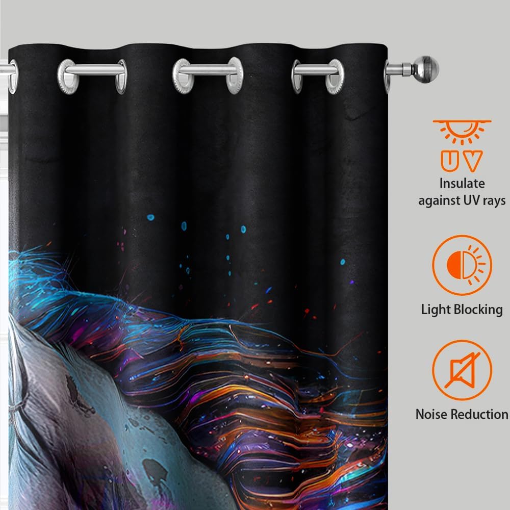 HOSIMA Butterfly Horse Curtains for Living Room 2 Panels Set with Grommets,Wildlife Horse Art Black Curtains for Bedroom Decor,Studio Apartment Essentials Animal Curtains & Drapes 38"*54"Inch.