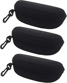 3Pcs Hardshell Sunglasses Case/Eyeglasses Box with Zipper and Hook For Men & Women Black