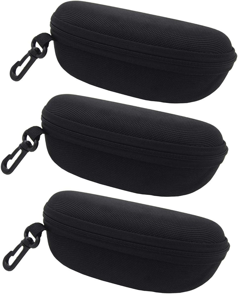3Pcs Hardshell Sunglasses Case/Eyeglasses Box with Zipper and Hook For Men & Women Black