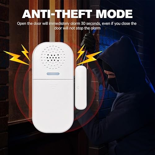 Miniatura 3 de Alarma de puerta inalámbrica con 2 controles remotos, volumen ajustable de 130 db, 5 modos de alertas de sonido y luz, sensor magnético para