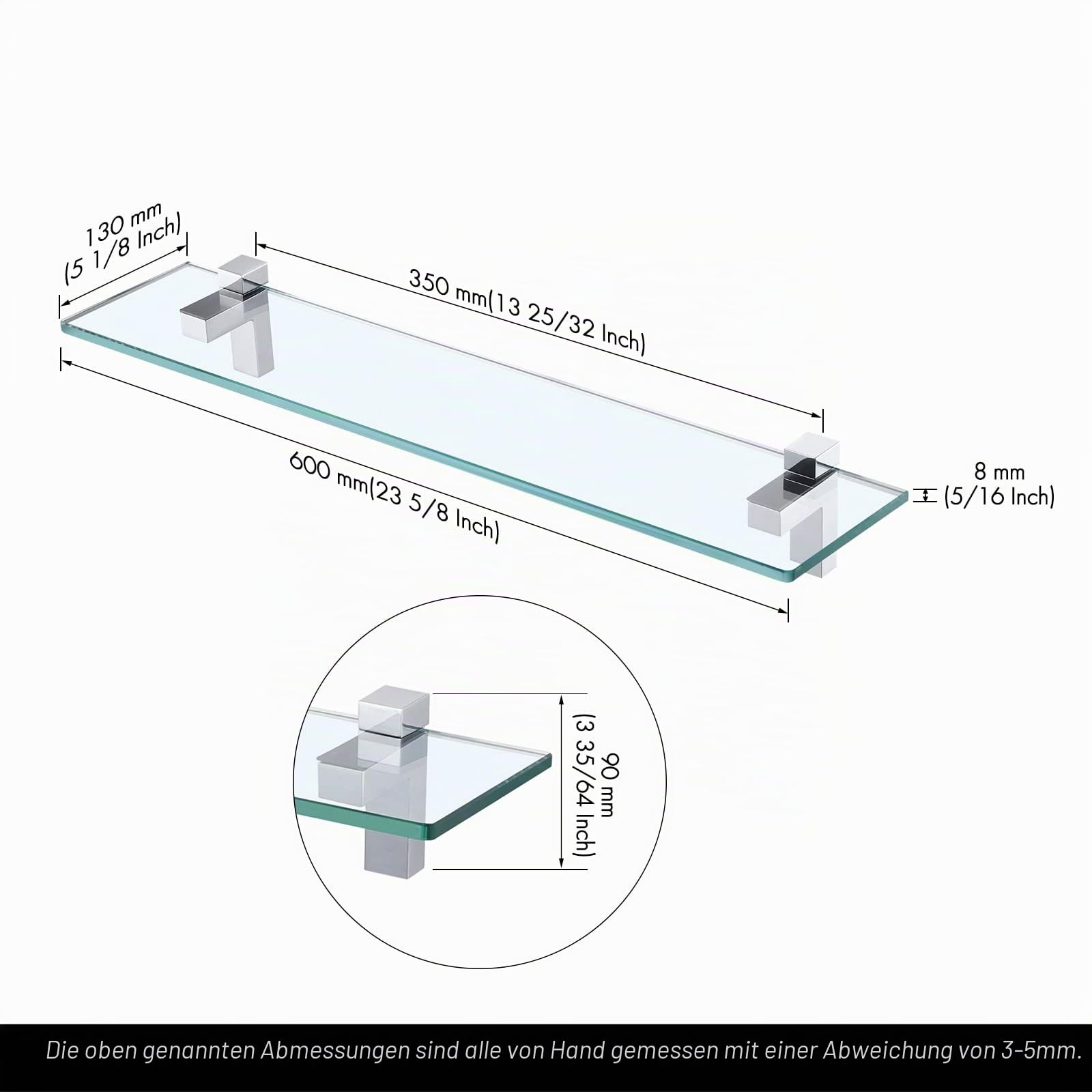 KES Duschablage Duschregal Glasablage Dusche Glas Ablage 8mm Hartglas Badezimmer Regal Halterung mit Regalhalter 60CM Poliert Chrom, BGS3201S60