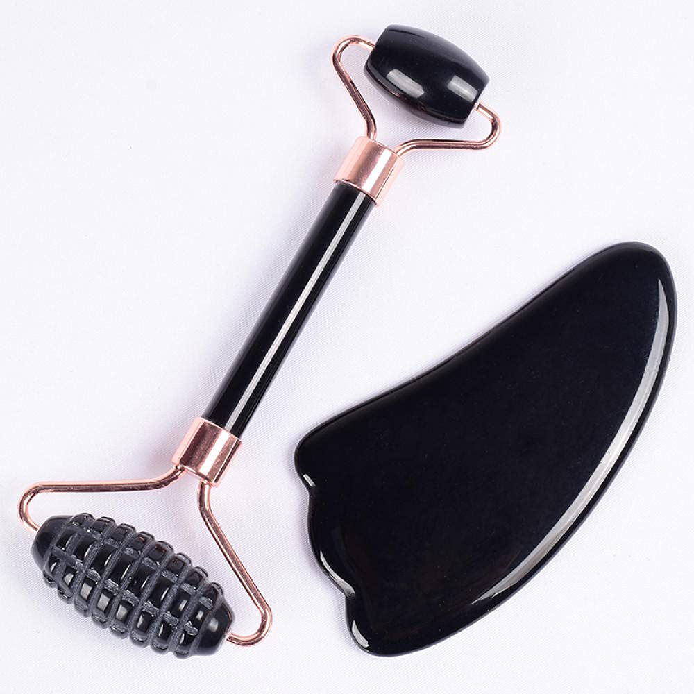 gua sha viso Rullo di Guasha di Guasha di Guasha Set di Guasha Natural Black Obsidian Crystal Stone-2 PCS Segatura