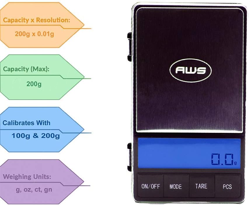 AC Pro Digital Pocket Weight Scale 200g x 0.01g, Home or Office Scale (Black), ACP-200