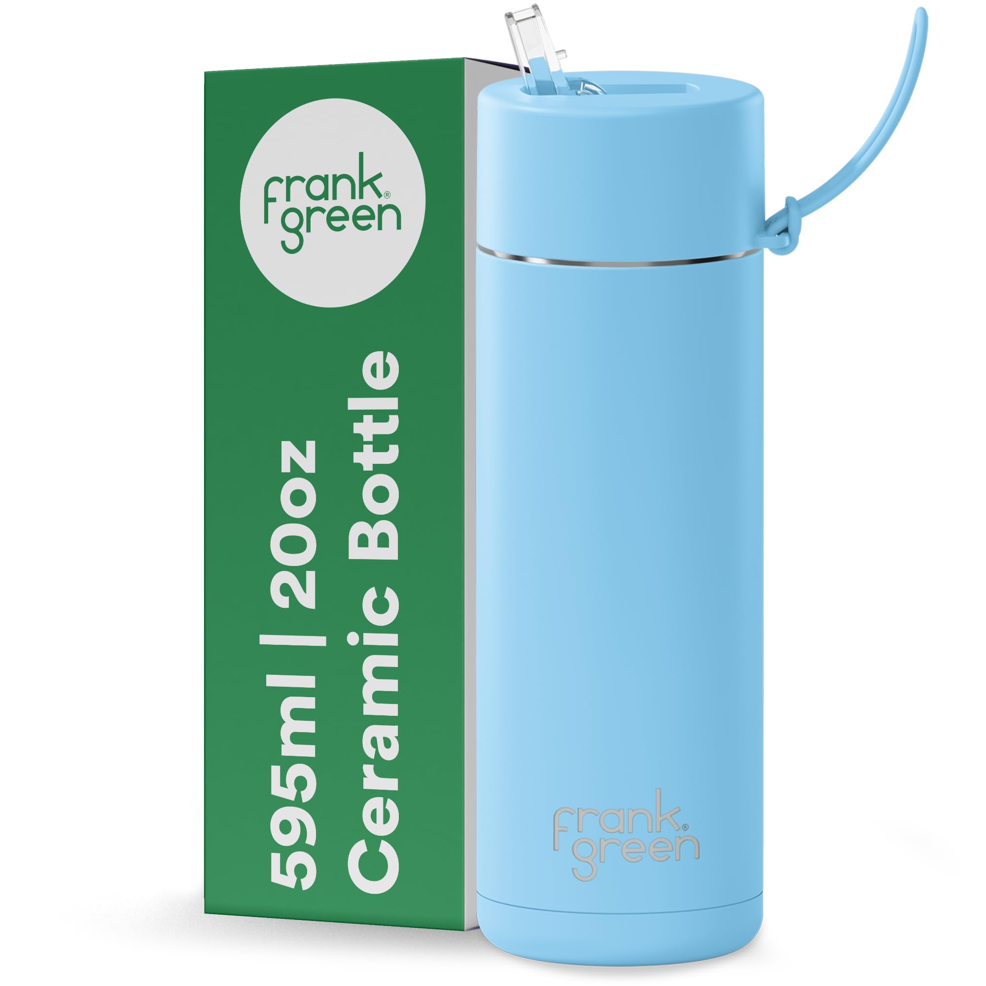 frank greenInsulated Water Bottle for Cold Or Hot Drinks - 595ml/20oz Metal Water Bottle with Straw Lid, Ceramic Insulated, Stainless Steel, Triple Wall Vacuum - Sky Blue by frank green