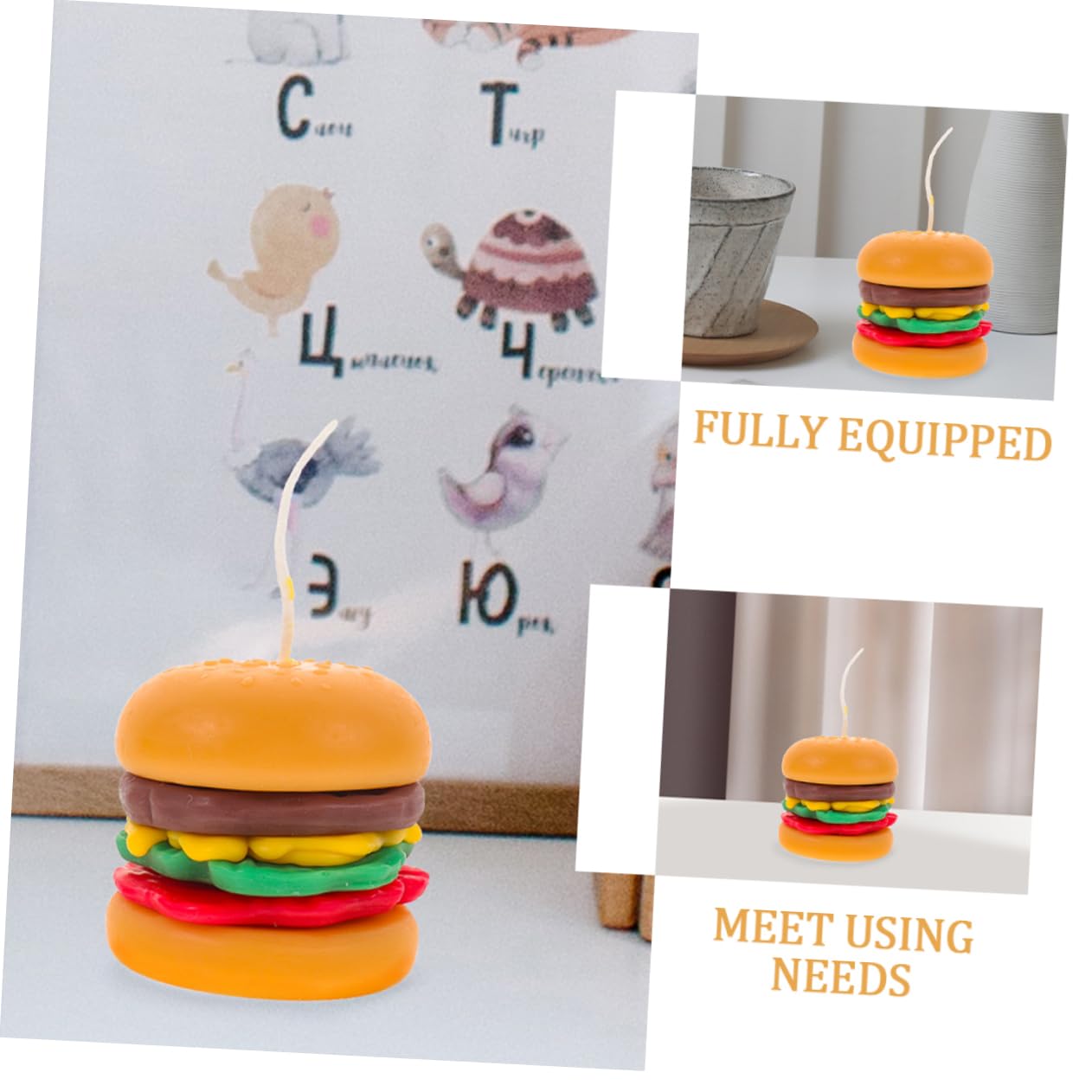Vela de Hamburguesa Aromática Decorativa, 2 Piezas de Cera Naranja | Estilo Rústico Farmhouse Artístico, para Mesa Fotográfica y Ambiente Festivo