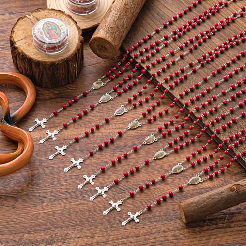 Jadive 100 Pcs Our Lady of Guadalupe Scented Rosary Beads Necklace with Gift Box Wooden Bead Rosary Necklace with Crucifix for Women Men First Communion Baptism Party Favors4