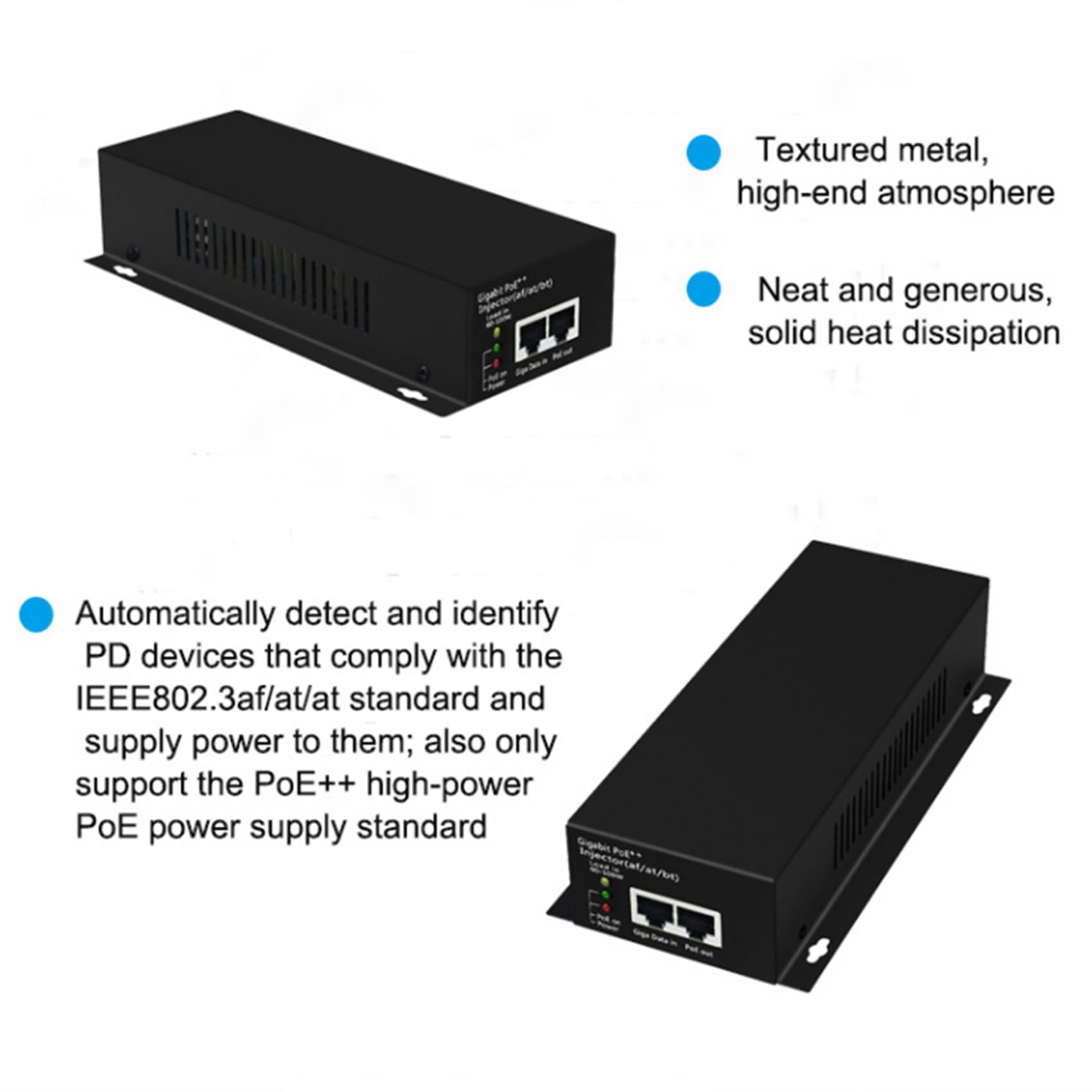 2X Iniettore Poe++ Ad Alta Potenza Gigabit da 90 W (AF/At/BT) Alimentatore Poe per Telecamera IP AP Spina UE