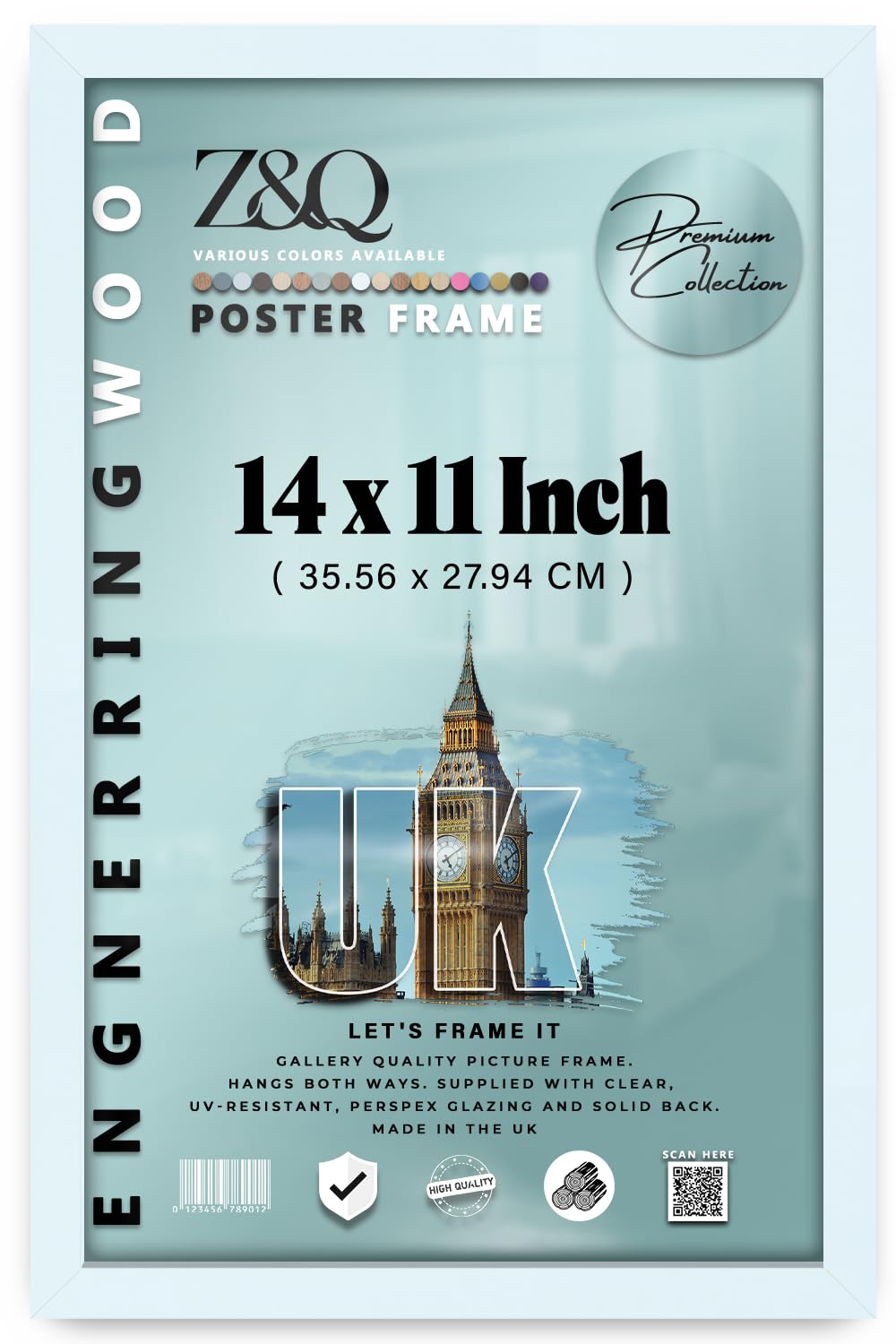 Z&Q - Durable MDF Wood 14 x 11 Inch Poster Frame | Ideal for Art Gallery (35.56 x 27.94 CM) Picture Frame for Home Décor, Art and Wall Décor [ White ]