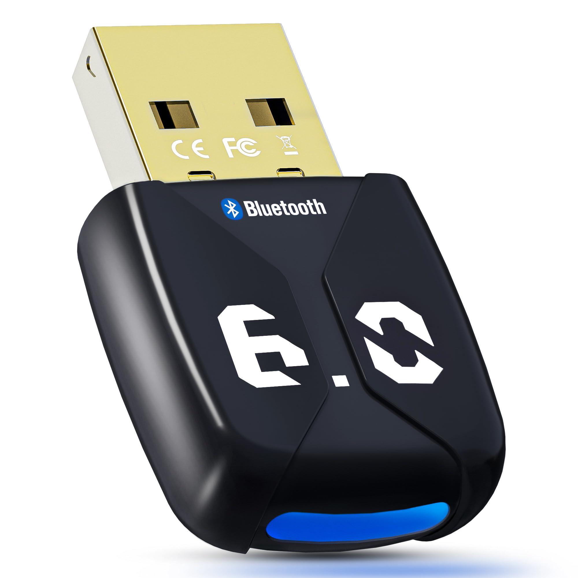 6.0 Bluetooth Receiver, 6.0 USB Adapter, USB-A, Low Latency, Long Distance, 98.4 ft (30 m), Power Saving, Compact, Compatible with Windows 11/10/8.1, Up to 7 Devices Simultaneously Connecting