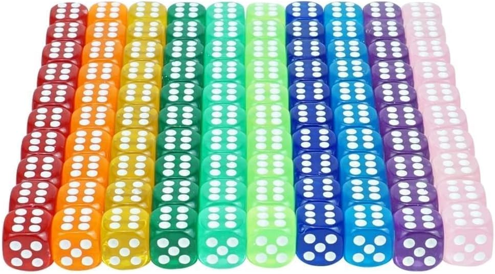 THE WHITE SHOP 100PCS Game Dice D6 Six Sided of Rounded Translucent for Table Board Game or Teaching Math with a Beautiful Blue Drawstring Storage Bag (16MM)