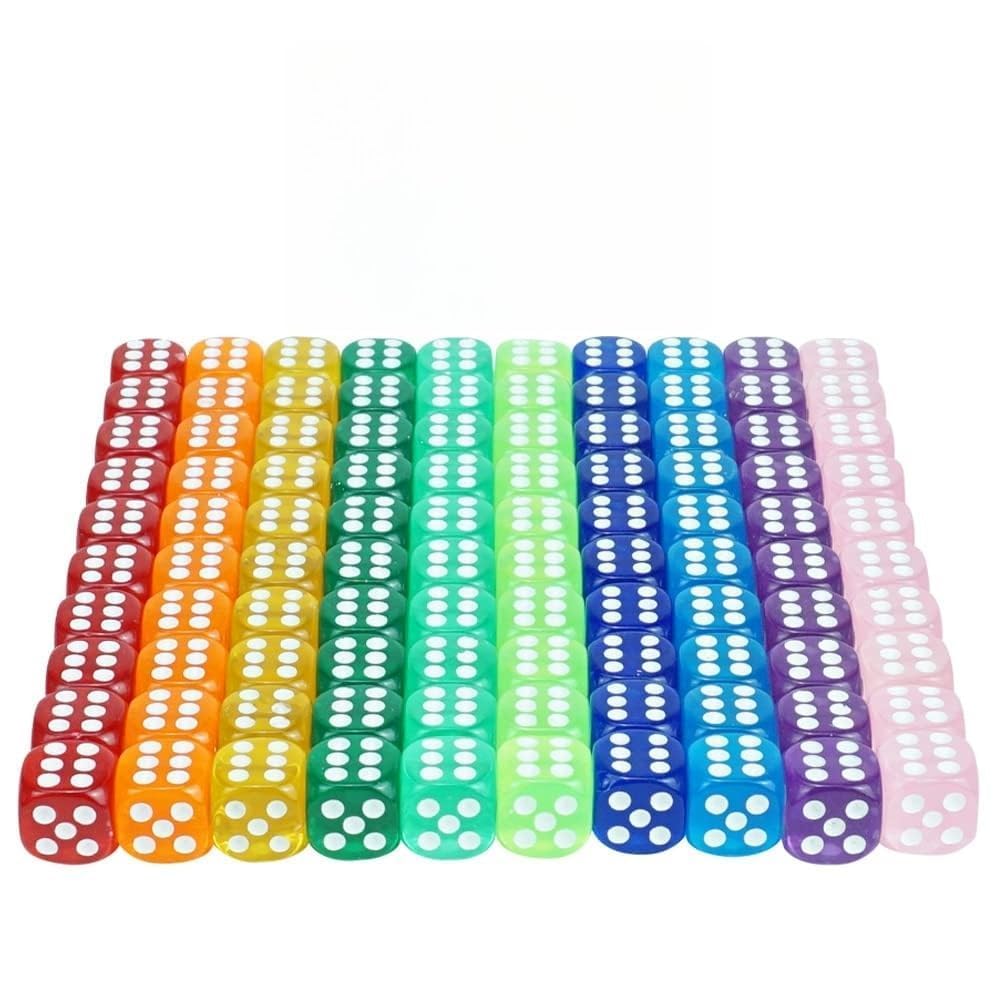 THE WHITE SHOP 100PCS Game Dice D6 Six Sided of Rounded Translucent for Table Board Game or Teaching Math with a Beautiful Blue Drawstring Storage Bag (16MM)