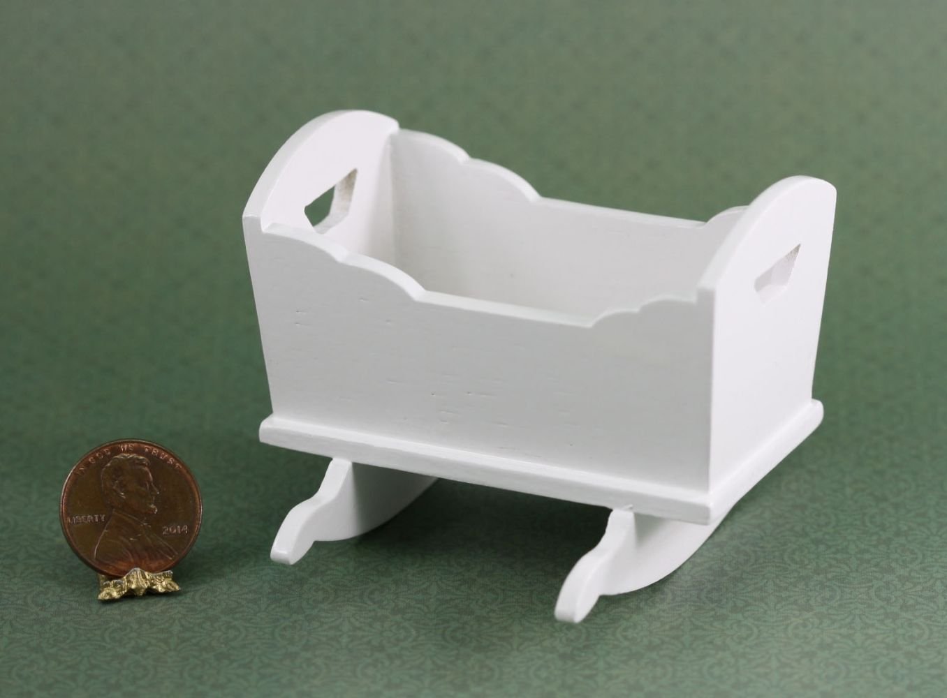 Dollhouse Miniature White Wood Rocking Baby Cradle Amazon.in Toys