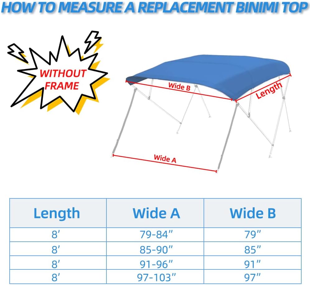 4 Bow Marine Grade Fade and Crack Resistant Bimini Top Replacement Cover, Heavy-Duty Waterproof and UV-Proof Sun Shade Boat Canopy, Easy Install Zipper Sleeve Boat Awning/Without Frame, Blue