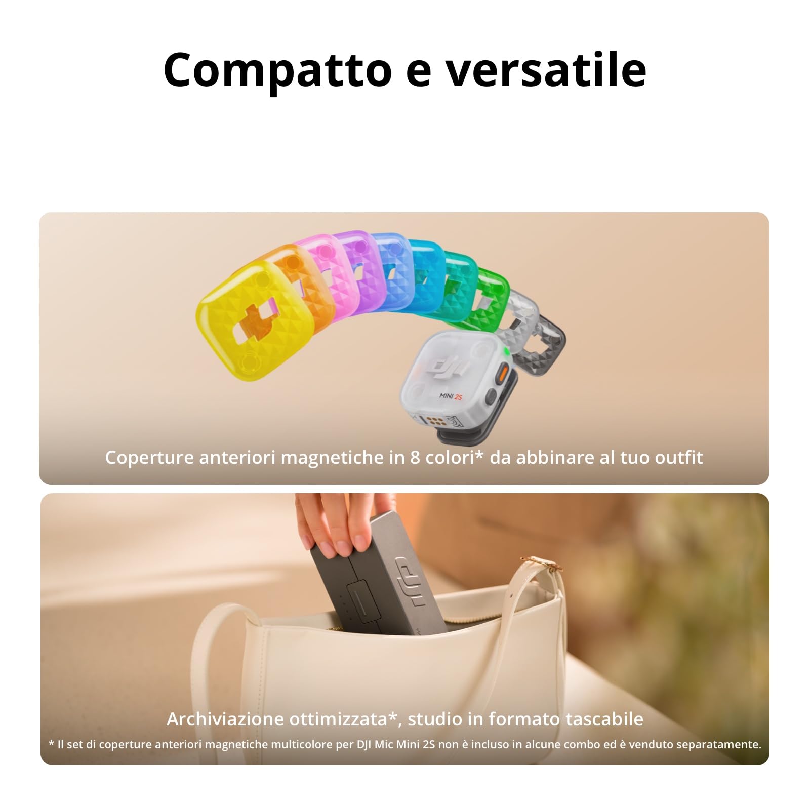 DJI Mic Mini 2S (2 TX + 1 RX + custodia di ricarica), riduzione rumore IA | Microfono Bluetooth, 28 ore di archiviazione interna, registrazione interna in float a 32 bit, leggero e compatto