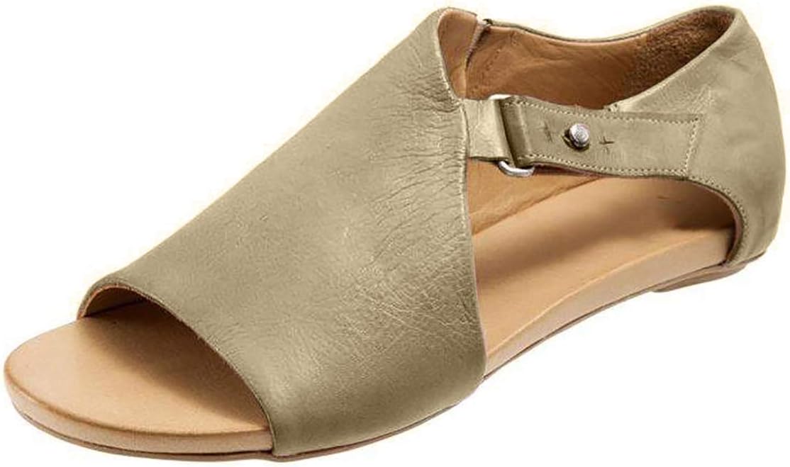 SNIDEL Flat Sandals for Women Open Toe Slip on Pu Shoes Summer Low Heels Strappy Sandal with Buckle