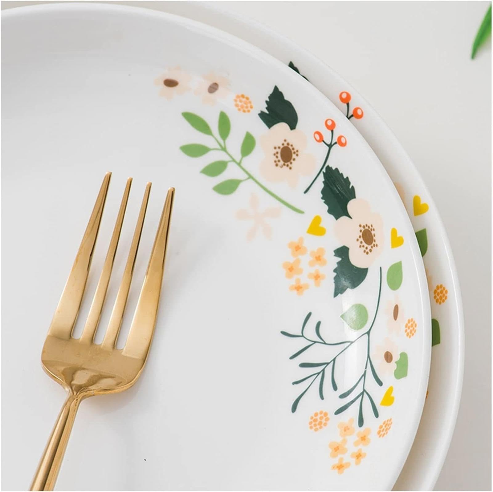 Juego de 6 Platos Llanos de Porcelana, Platos de Ensalada Grandes de Cerámica con Flores Pintadas, Platos Coloridos para Servir en Restaurantes, Cocinas y Fiestas Familiares,7in