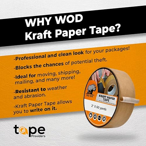 Miniatura 2 de WOD PFKT7 - Cinta de sellado de cartón con parte trasera plana, 6 pulgadas x 60 yardas, para embalaje, mudanza, envío o cajas de almacenamiento