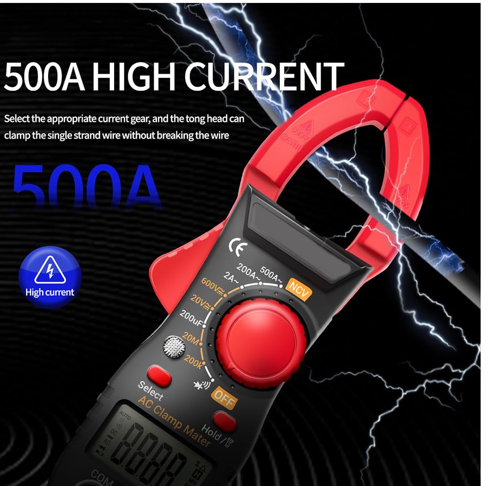 Pinza Amperometrica AC/DC CAT III 600V, True-RMS 2000 Contatori, Misuratore di Corrente 0-500A