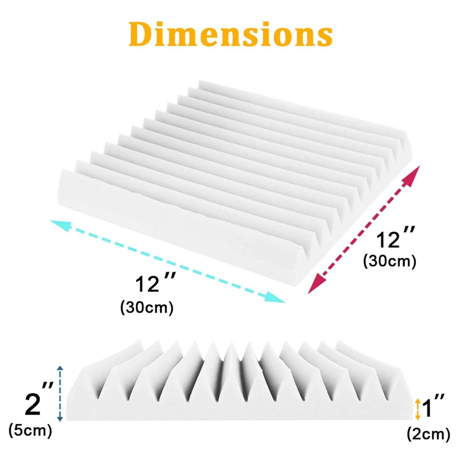 Sound Insulation Mats Akustikschaumplatten, 24er-Pack – 12 x 12 x 1/12 x 12 x 2 Zoll, dreieckiges Rillendesign, geräuschreduzierende Akustik(White,5CM THICK_24 PCS_HIGH DENSITY)