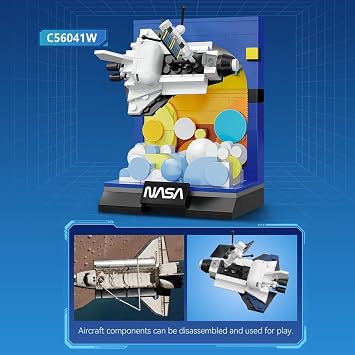 CaDA C56041W Space Shuttle Building Block Model, Space Exploration Series with Nassa Logo Display Base, White Spacecraft Creative Assembly Toy, Science and Education Collectible Ornaments 250 Pieces