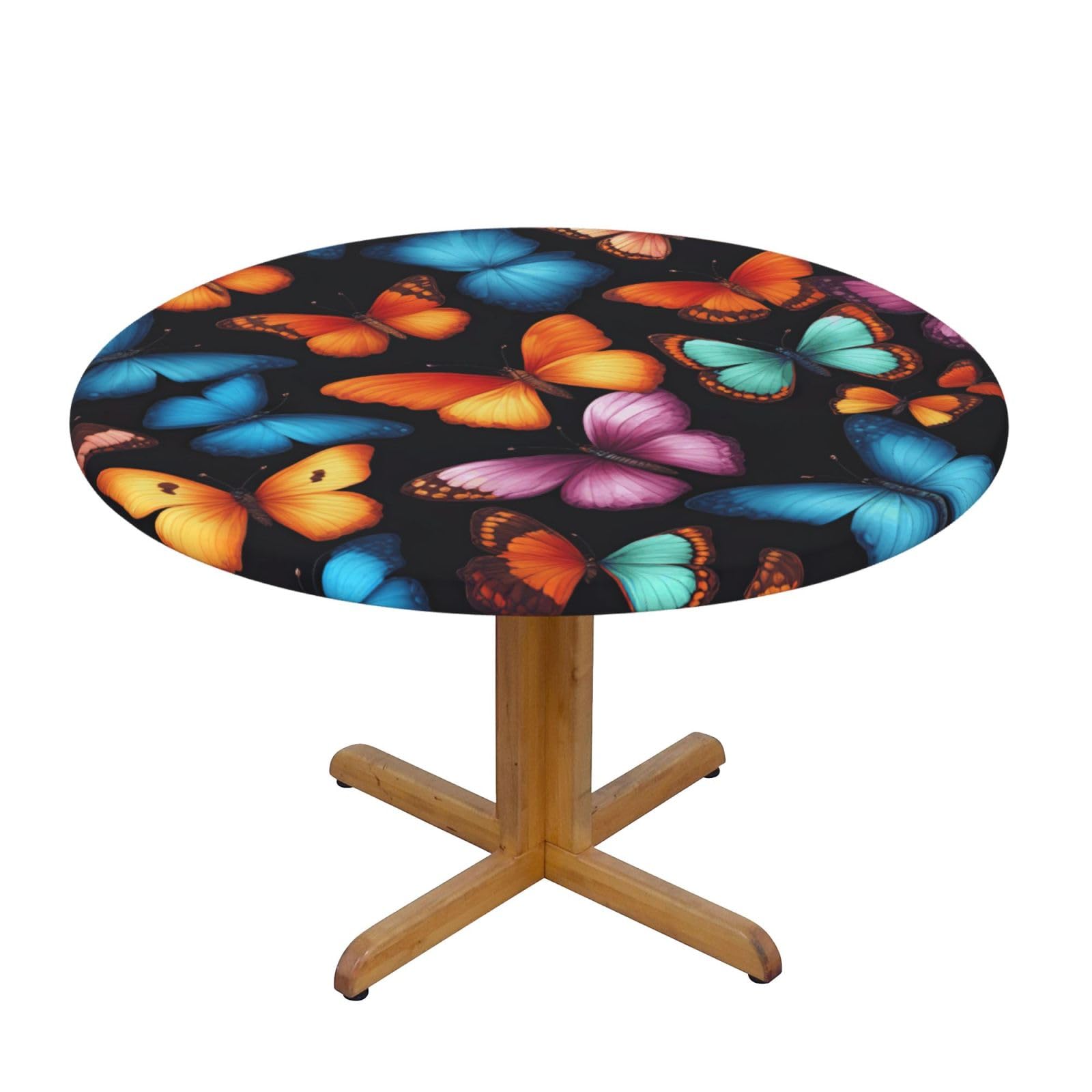 Nappe ronde imprimée papillon coloré pour table de salle à manger et cuisine