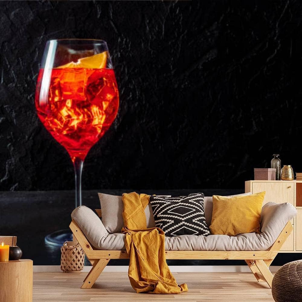 Modern Wallpaper Murals 3D Aperol Cocktail a Fresh Orange ice Cubes a Side View Black Peel and Stick Removable Self-Adhesive PVC Wall Stickers for Nursery Kids Bedroom TV Wall Decor