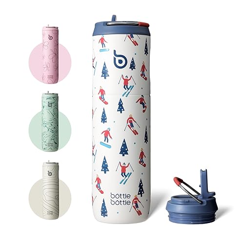 BOTTLE BOTTLE Isolierte Edelstahl Trinkflasche 750 ml mit Strohhalm, Deckel & Griff – Auslaufsicher, BPA-frei, Doppelwandig - Ideale Wasserflasche für Sport, Reisen & Fitness (Skifahren)