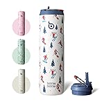 BOTTLE BOTTLE Insulated Water Bottle 24oz with Straw Lid and Handle for Sports Travel Gym Stainless Steel Water Bottles Double-Wall Vacuum Metal Leak Proof BPA-Free (Skiing)