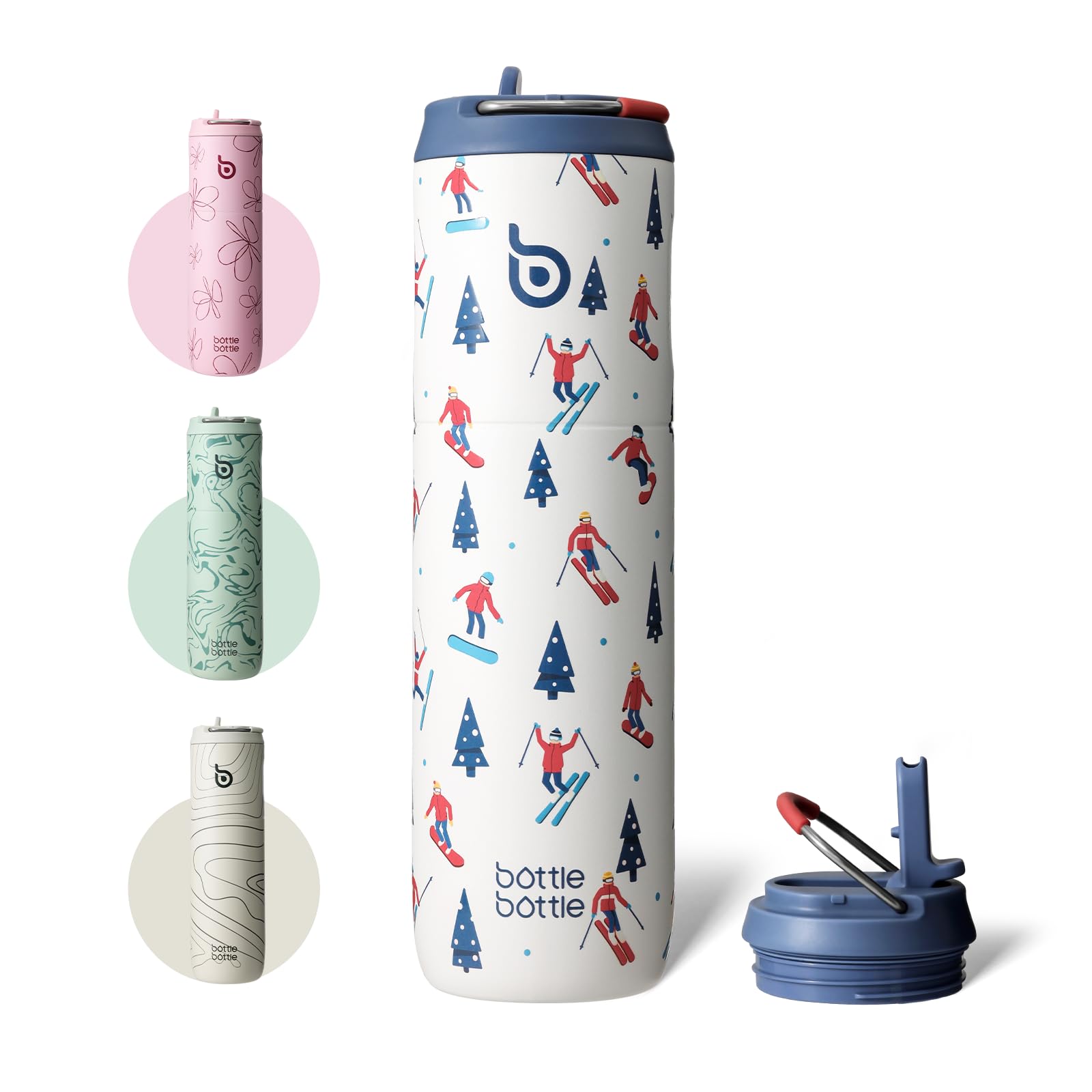 BOTTLE BOTTLE Insulated Water Bottle 24oz with Straw Lid and Handle for Sports Travel Gym Stainless Steel Water Bottles Double-Wall Vacuum Metal Leak