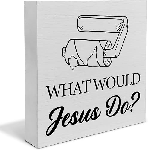 Letrero rústico de madera para baño, decoración de escritorio, con texto en inglés What Would Jesus Do Wood en bloque de madera para el hogar, baño,