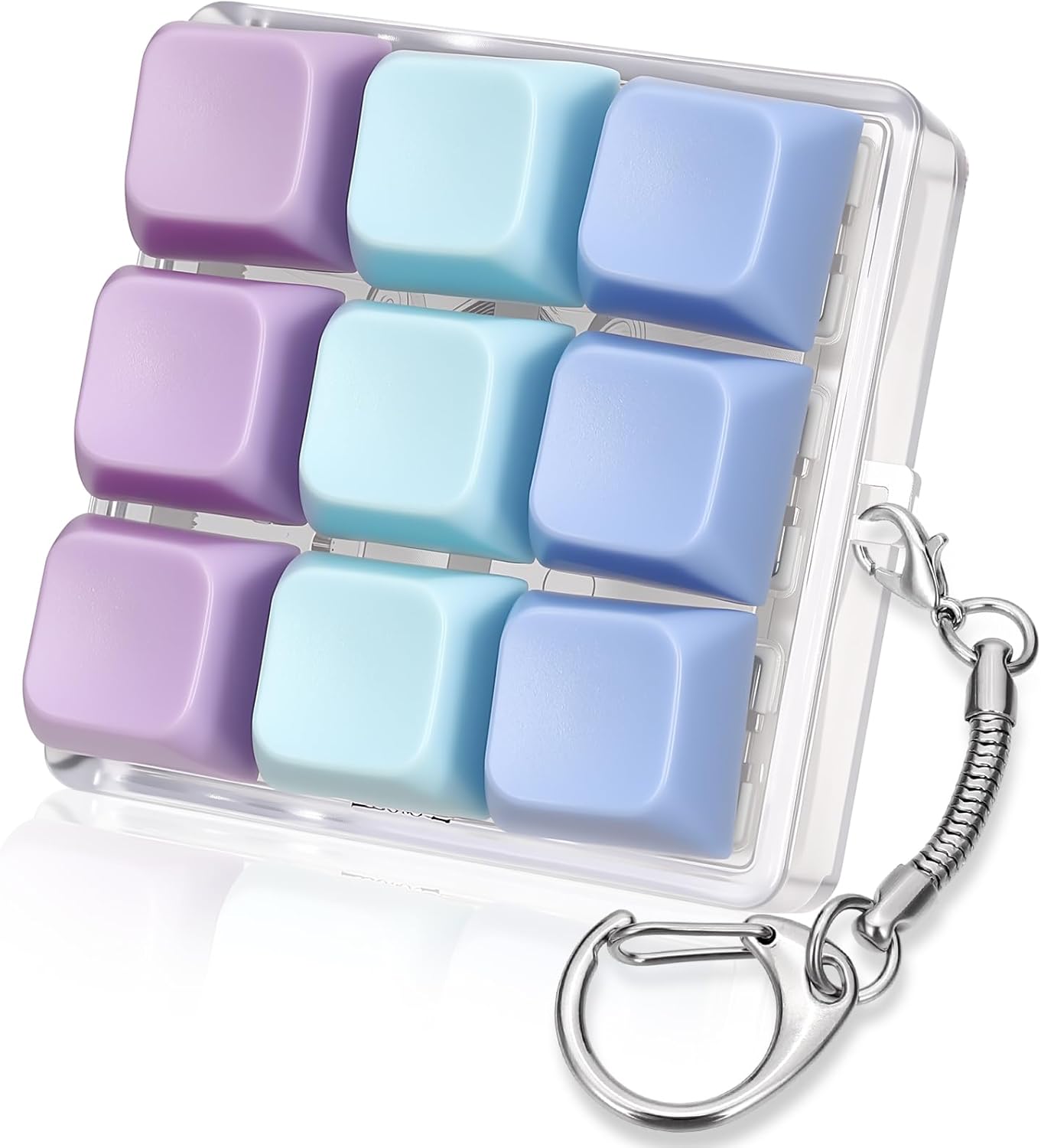 Keyboard Fidget Toy, 9-in- 1 Keyboard Keychain Push Bubble Sensory Fidget Toys, Anxiety and Stress Relief Gifts for Children Adults Friends (Purple and Blue)