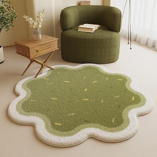 Duojidianzi カーペット 花の形 ラグ カーペット オールシーズン用 北欧 可愛い 小さめ 丸形 柔らかい 軽量設計 滑り止め 除ダニ 抗菌 耐摩耗性洗える 掃除しやすい玄関マット子供部屋 ルーム リビングルーム (120*120cm,C) [並