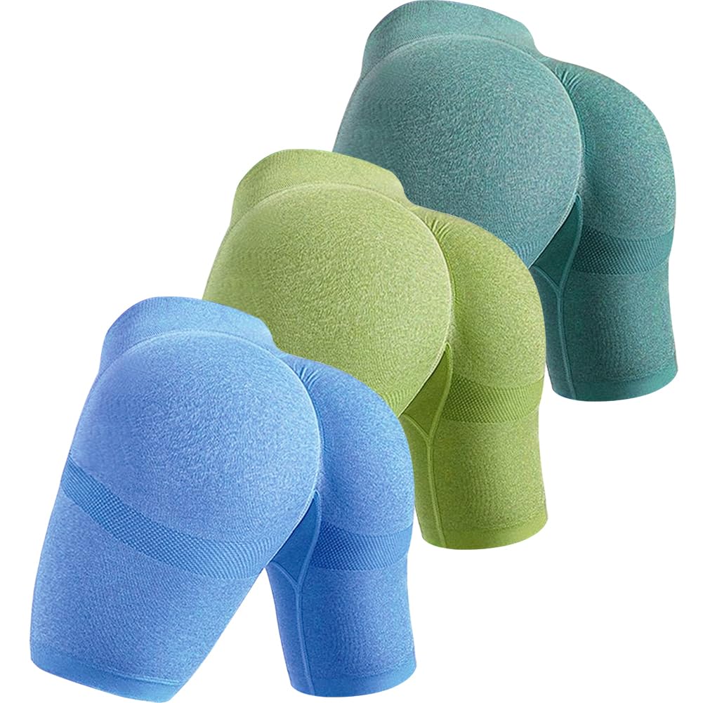 Photo 1 of EUYZOU Women's 3 Pieces High Waist Workout Shorts Butt Lifting Tummy Control Ruched Booty Yoga Short Pants Small Avocado Green/Green/Blue
