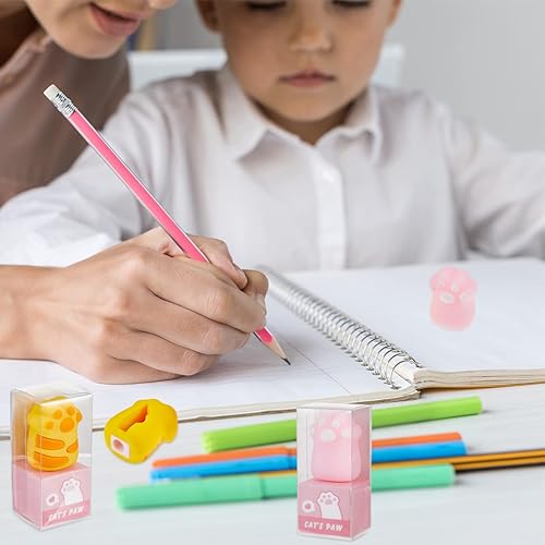 Miniatura 6 de 4 sacapuntas de pata de gato, bonitos sacapuntas manuales kawaii para niños, papelería rosa y amarilla, artículos esenciales de regreso a clases,