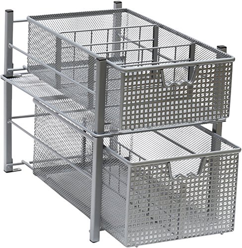 Decobros Mesh Cabinet Basket Organizer With Split Card, Silver (Medium - 9.4 X 15.3 X 5) #TOP3