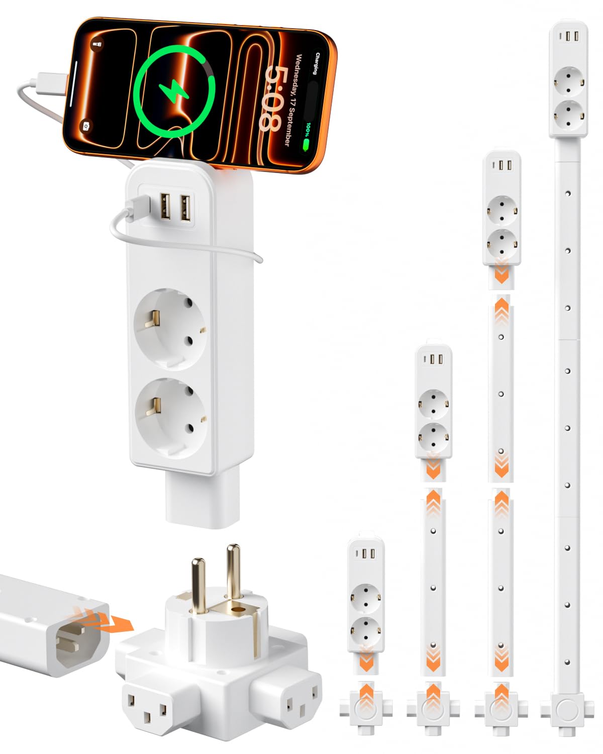 Rallonge Murale à Tige, multiprise 4 Voies USB‑C, 2 USB‑A & 2 Prises AC