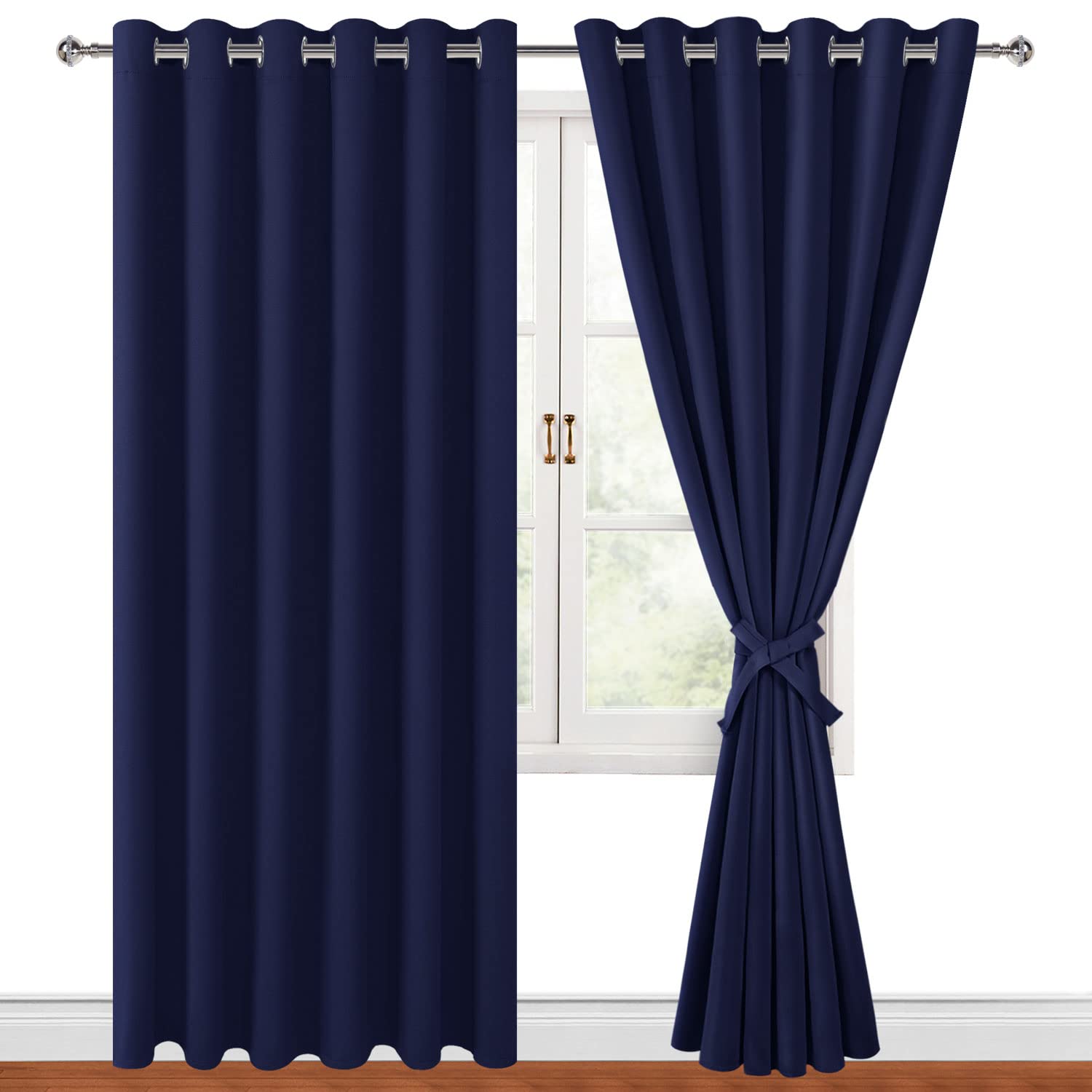 Hiasan Grommet Blackout Curtains for Bedroom, 70 x 84 Inches - Thermal Insulated & Light Blocking Window Drapes for Living Room/Dorm Room, Set of 2