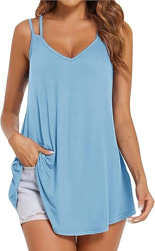 Camisetas de verano para mujer, camisetas básicas sin mangas, cuello redondo, tirantes delgados, camisetas sueltas, lindas blusas