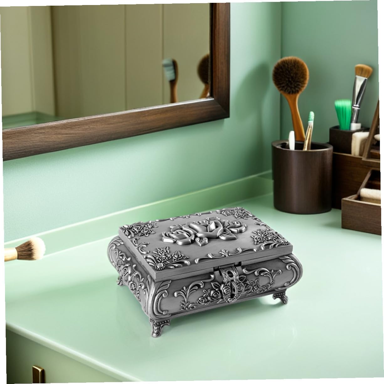 minkissy Pudełko Na Biżuterię Z Metalu W Stylu Retro Organizer Do Przechowywania Biżuterii Etui Na Drobiazgi Etui Na Kolczyki Pojemnik Na Drobiazgi W Stylu Vintage Pojemnik Na