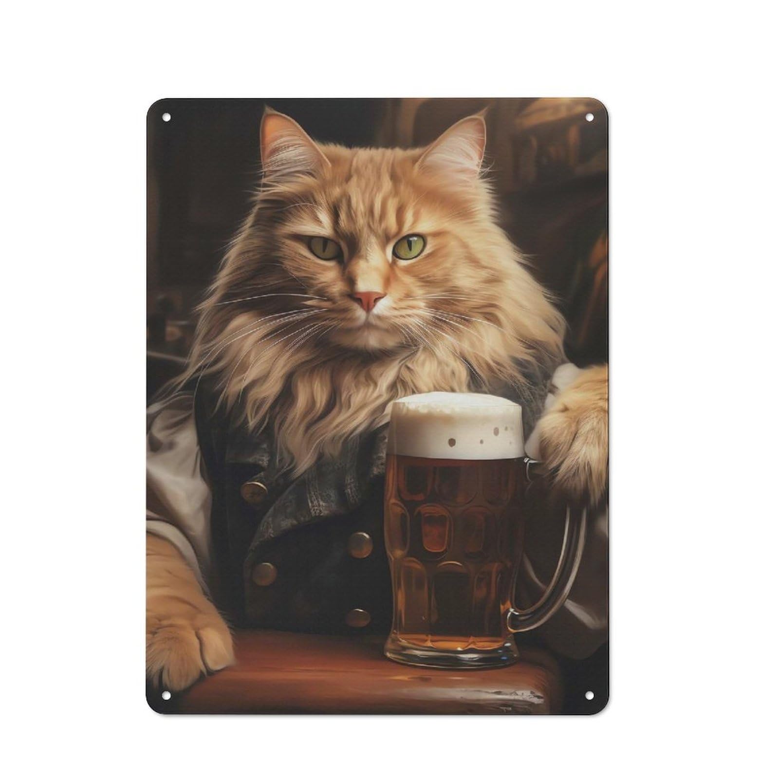 Junmoney Funny Cat Beer Drink Retro Metal Plaque 40X30cm For Café Or Home Bar, With Clear Retro Wall Decor Character
