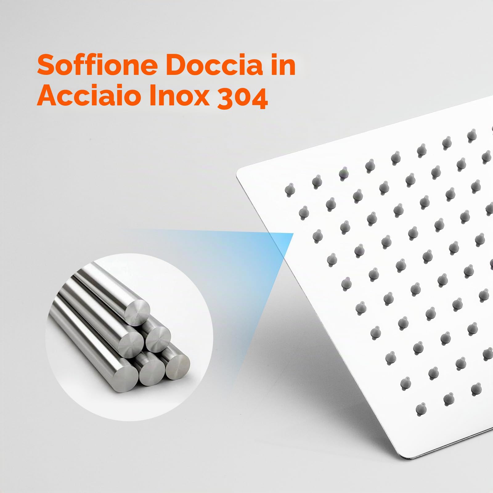 Ibergrif M20292 Soffione Doccia Pioggia 20x20 cm Quadrato, Testa Doccia Acciaio Inox Cromato, Doccia Fissa Anticalcare, Getto Ampio Alta Pressione per Bagno