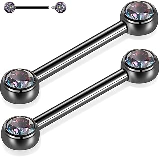 GAGABODY Pair 14G Straight Nipple Rings G23 Titanium Bridge Tongue Piercing