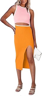 Women's Summer Midi Bodycon Dresses Casual Crew Neck Side Slit Sleeveless Knit Cut Out Tank Top Dress