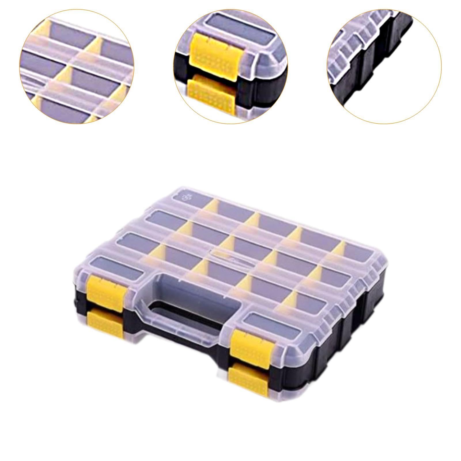 Caja Organizadora de Tornillos Doble Cara con Divisores Móviles Caja Portátil para Tornillos Tuercas Clavos Piezas Pequeñas Adecuada para Trabajo en T, Amarillo