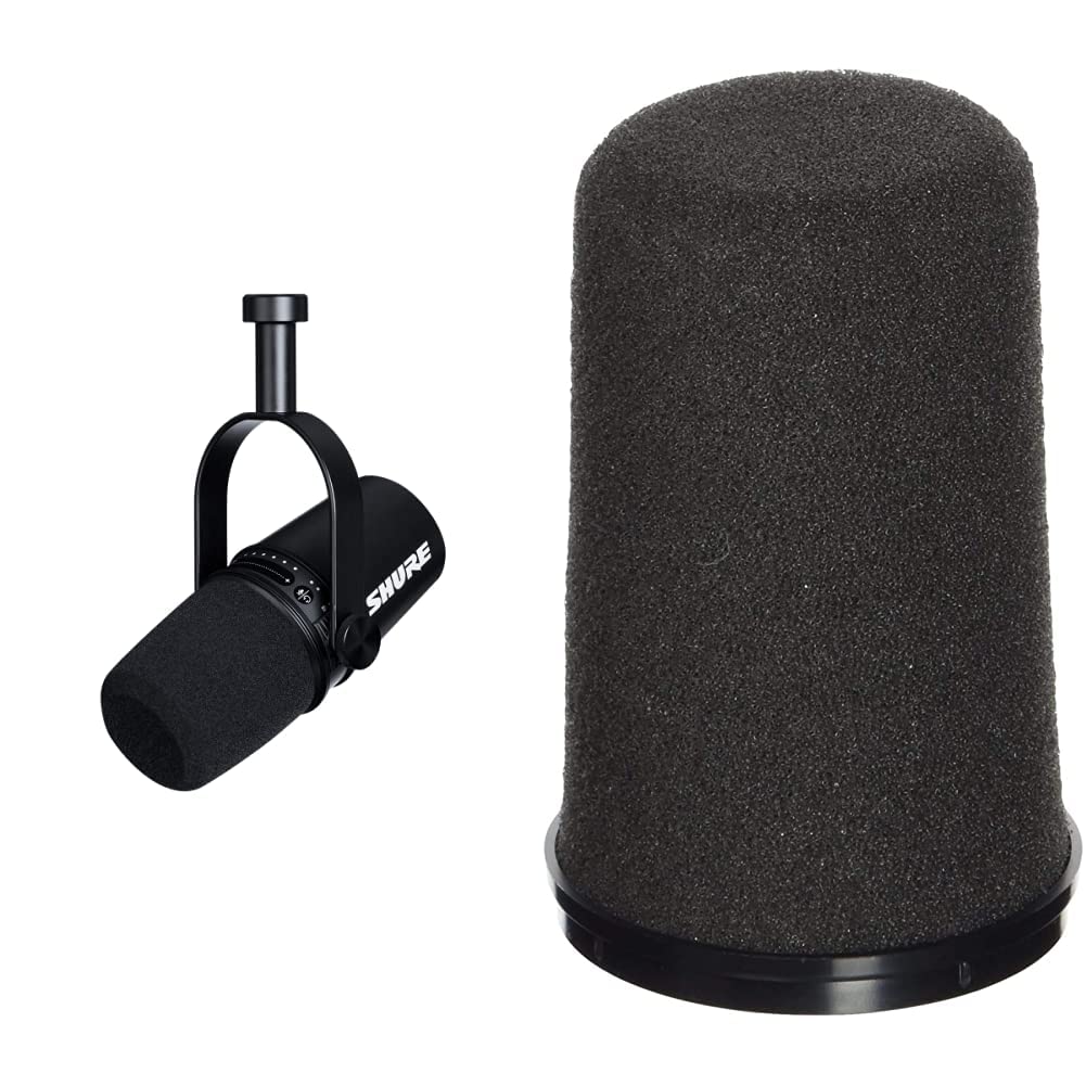 Shure MV7 USB Podcast Microphone for Podcasting, Recording, Live Streaming & Gaming Black & RK345 Black Replacement Windscreen for SM7 Models