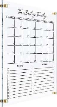 Acrylic Family Planner Wall Calendar - Personalized Calendar 2026, Personalized Dry Erase Board, Monthly and Weekly Planner, New Home Gift, Housewarming Gift