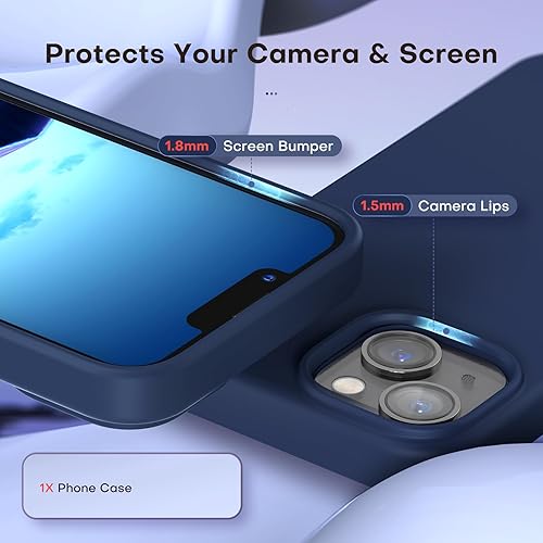 Vista 23 de TOCOL Funda delgada de silicona para iPhone 14, 6.1 pulgadas, ajuste preciso, antideslizante, protección contra caídas, azul medianoche