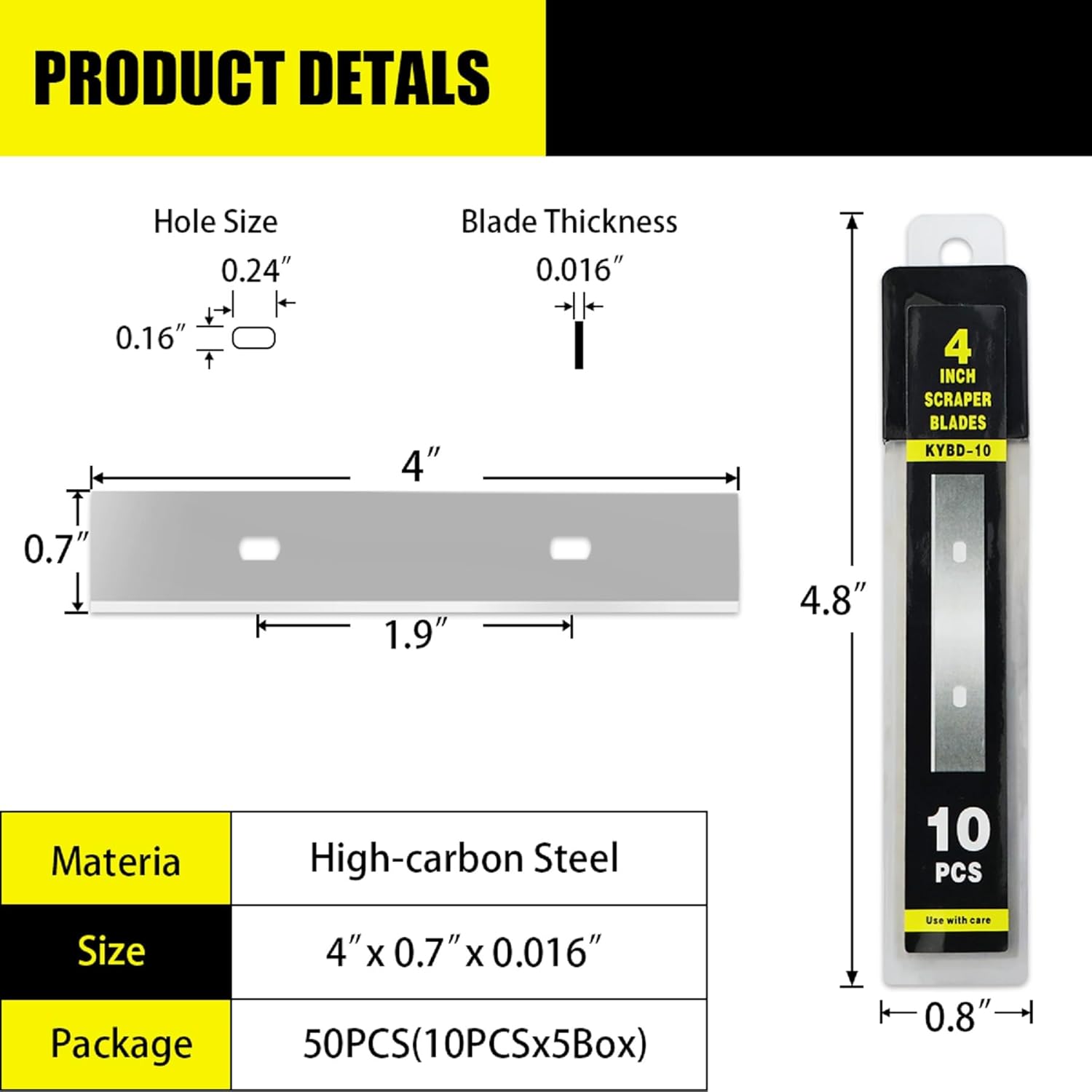 4" Scraper Razor Blades, 4 inch Scraper Blades Refills, 50 PCS(5 Box) Replacement Stainless Steel Blades to Remove Labels, Decals, Stickers, Wallpaper Adhesive Vinyls, etc.
